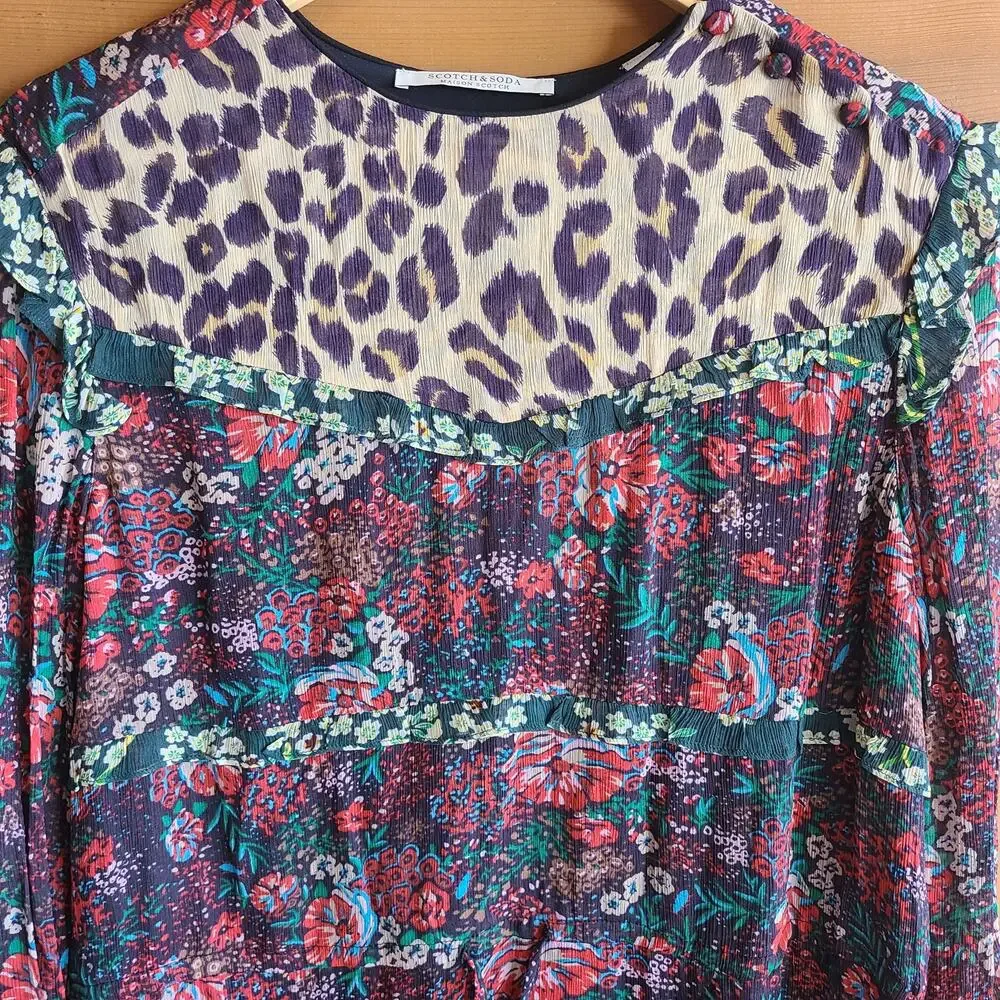 Scotch & Soda Dress Leopard & Lillies Mini Dark Floral 2 NWOT Boho Garden Chic - Picture 6 of 8
